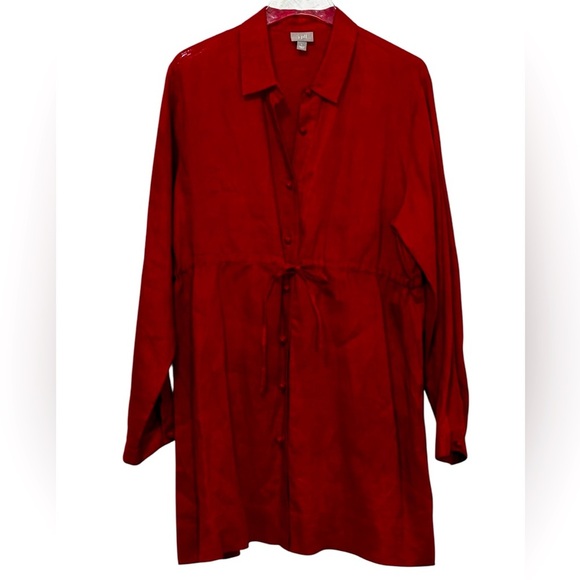 J. JILL - SIZE LARGE RED LINEN SHIRTDRESS - KNOTTED BUTTONS & OVERSIZED - B15 - Picture 1 of 7